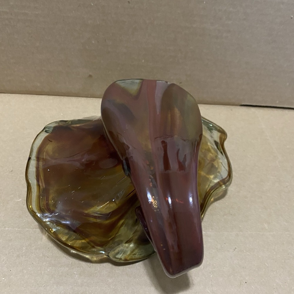 Vintage‎ Murano Style Swirl Sculptured Art Amber Brown Glass Glass Candy Dish - Picture 8 of 11